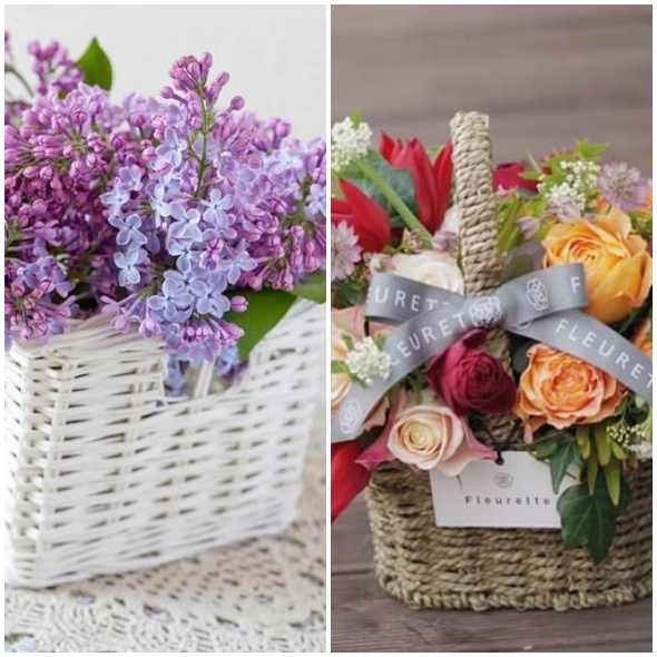 Arranjos de flores em cestas