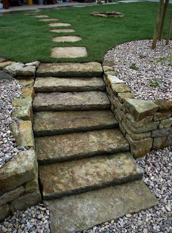 Decoração com pedras para fazer escadas de jardim