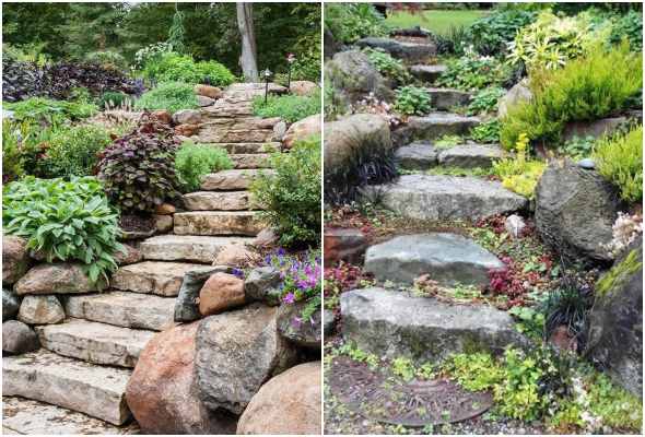 Escadas de jardim com pedras