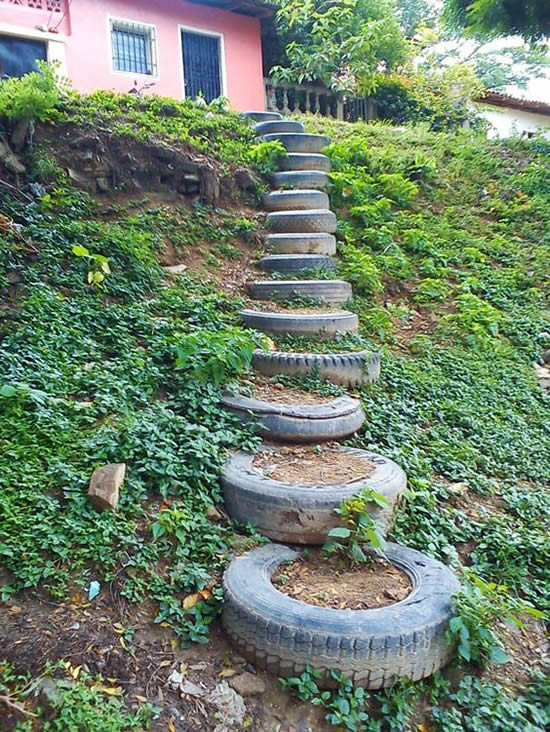 Faça uma linda escada com pneus