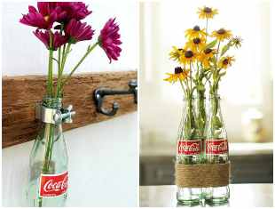 Vasos com garrafas de vidro para decoração