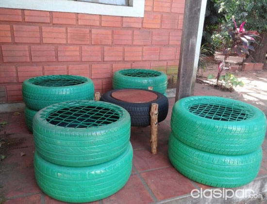 Lindos puffs com reciclagem de pneus